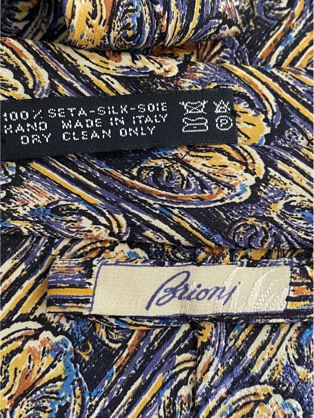 Brioni Roma Mens Cobalt Blue Gold Italian Silk Tie Necktie Made in Italy